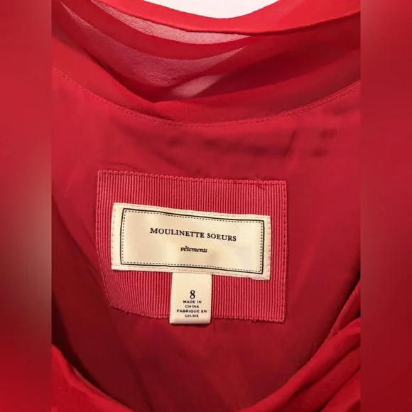 Moulinette Soeurs Gracia Dress Size 8 Red Silk Chiffon Anthropologie - Picture 3 of 10